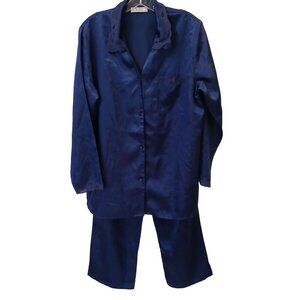 Erika Taylor Intimates Blue Satin Pajama Set Size Medium 100% Polyester #I-1